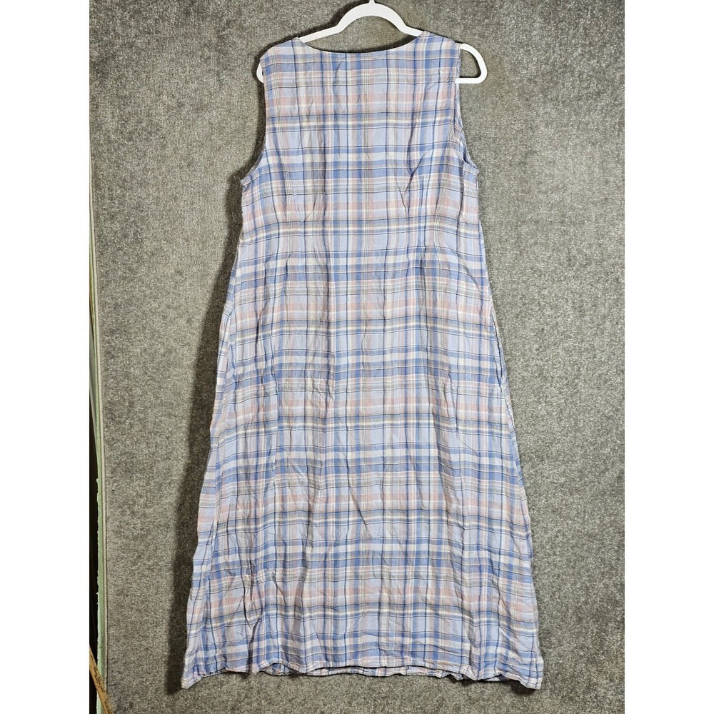 J. Jill Blue and Pink Plaid 100% Linen Maxi Dress - Picture 2 of 9
